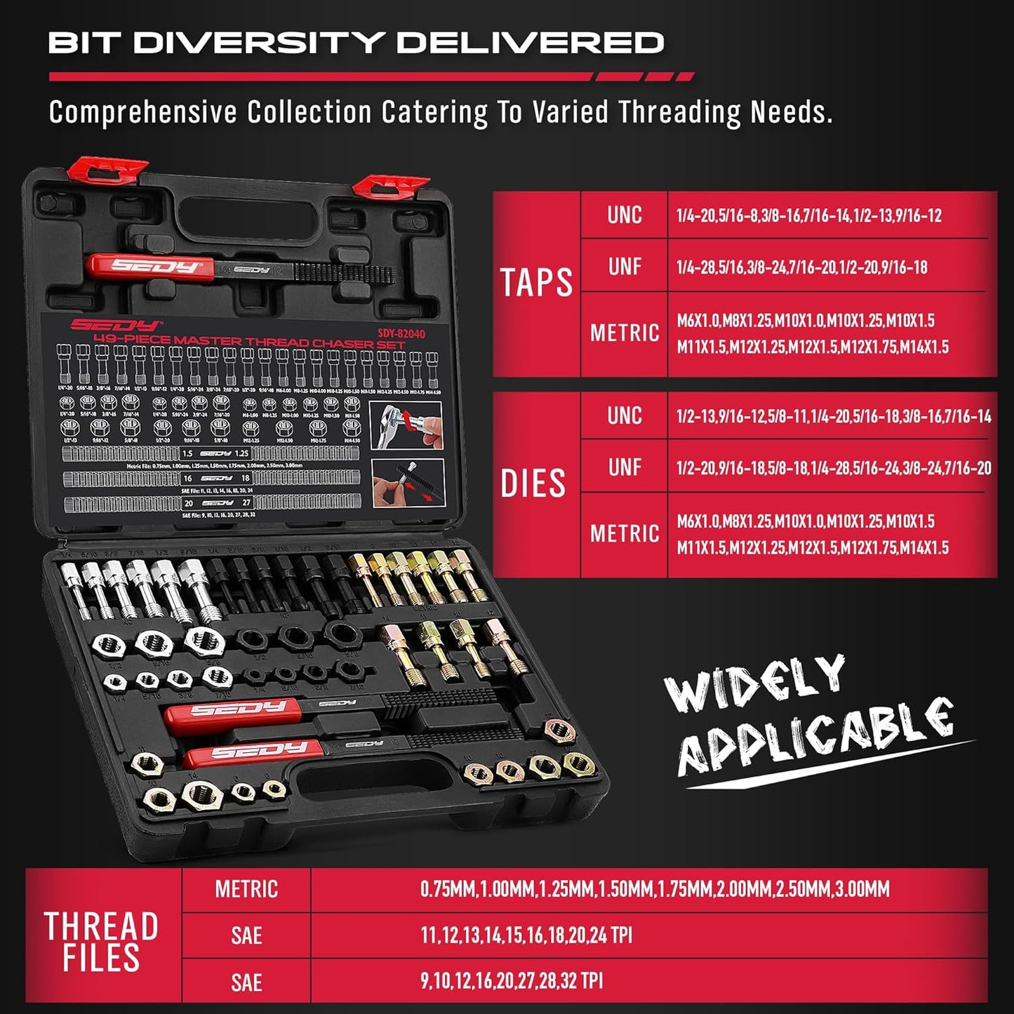Thread Repair Thread Chaser Tool Set - 49PCS Thread Cleaner Rethreading Master Kit Metric SAE Bolt Restorer File Nut Rethreader Automotive Wheel Stud Spark Plug Engine Standard Screw Threading UNC UNF