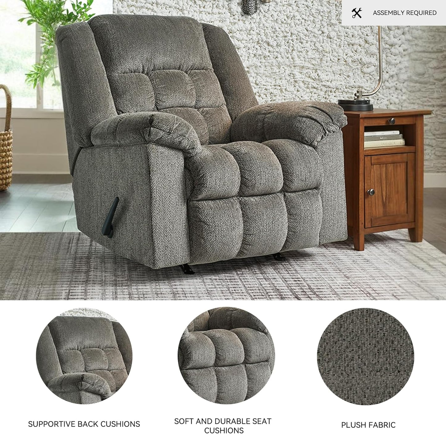 Signature Design by Ashley Kegler Contemporary Tufted Manual Rocker Recliner, Gray