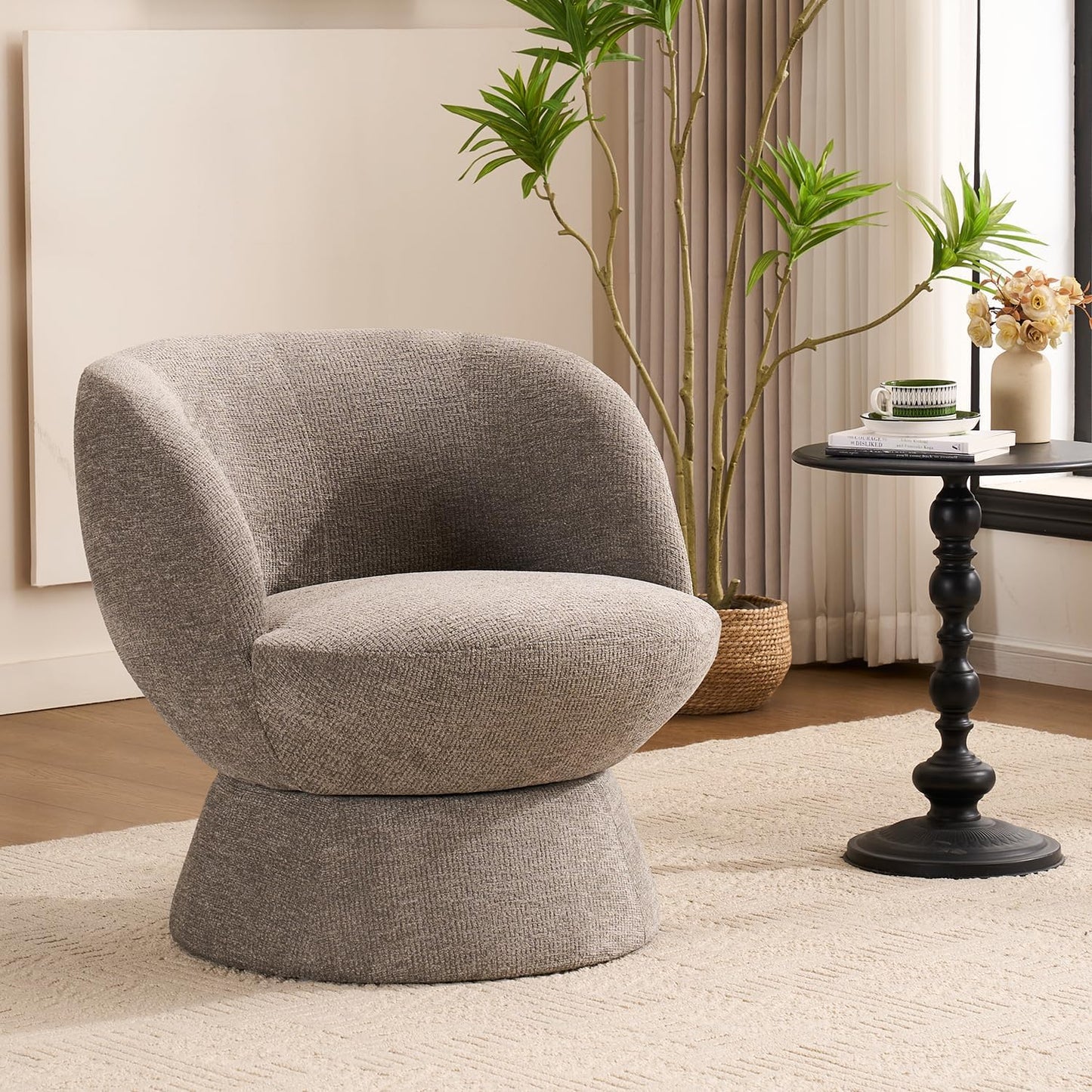 360° Swivel Boucle Bucket Chair, Accent Barrel Makeup Vanity Chair Modern Lounge Single Sofa with Padded Armrest for Dining Room, Living Room, Bedroom and Home Office (Set of 2 Gray)