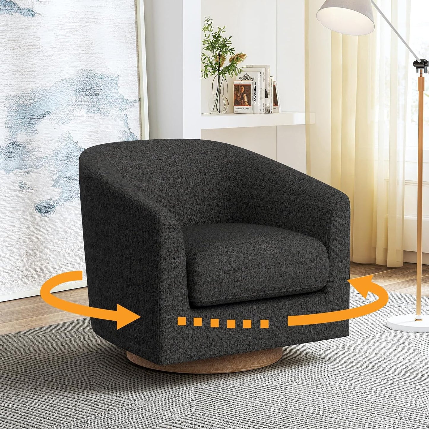 Swivel Accent Chair, Barrel Chair for Living Room, Comfy Single Sofa Chair, Round Swivel Couch Chair, Small Reading Chair for Adults, Ivory White Sherpa Accent Bucket Chairs for Bedroom