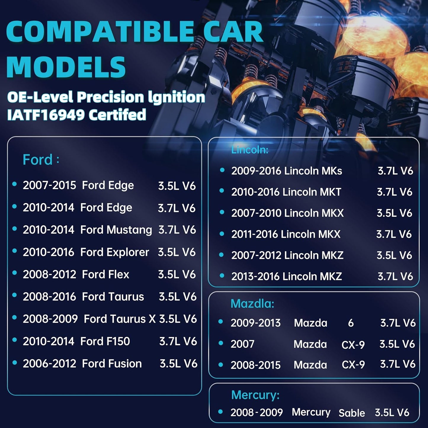 Set of 6 UF553 Ignition Coil Pack & Iridium Spark Plug 3.5L 3.7L V6 Compatible with 2006-2016 Ford Taurus Edge Mustang Explorer Flex F-150 Fusion, Lincoln MKS MKT MKX MKZ, Mazda6 CX-9, DG-520 UF595