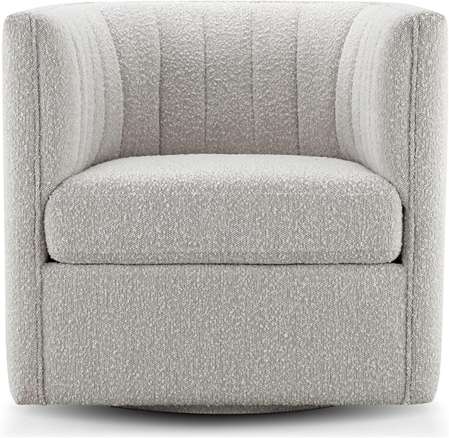 CHERS Rivet Mid-Century Modern Swivel Armchair, Channel-Tufted Faux Leather Accent Chair, 360-Degree Rotating Lounge Chair with Ergonomic Design for Living Room, Bedroom, Home Theater, Pewter