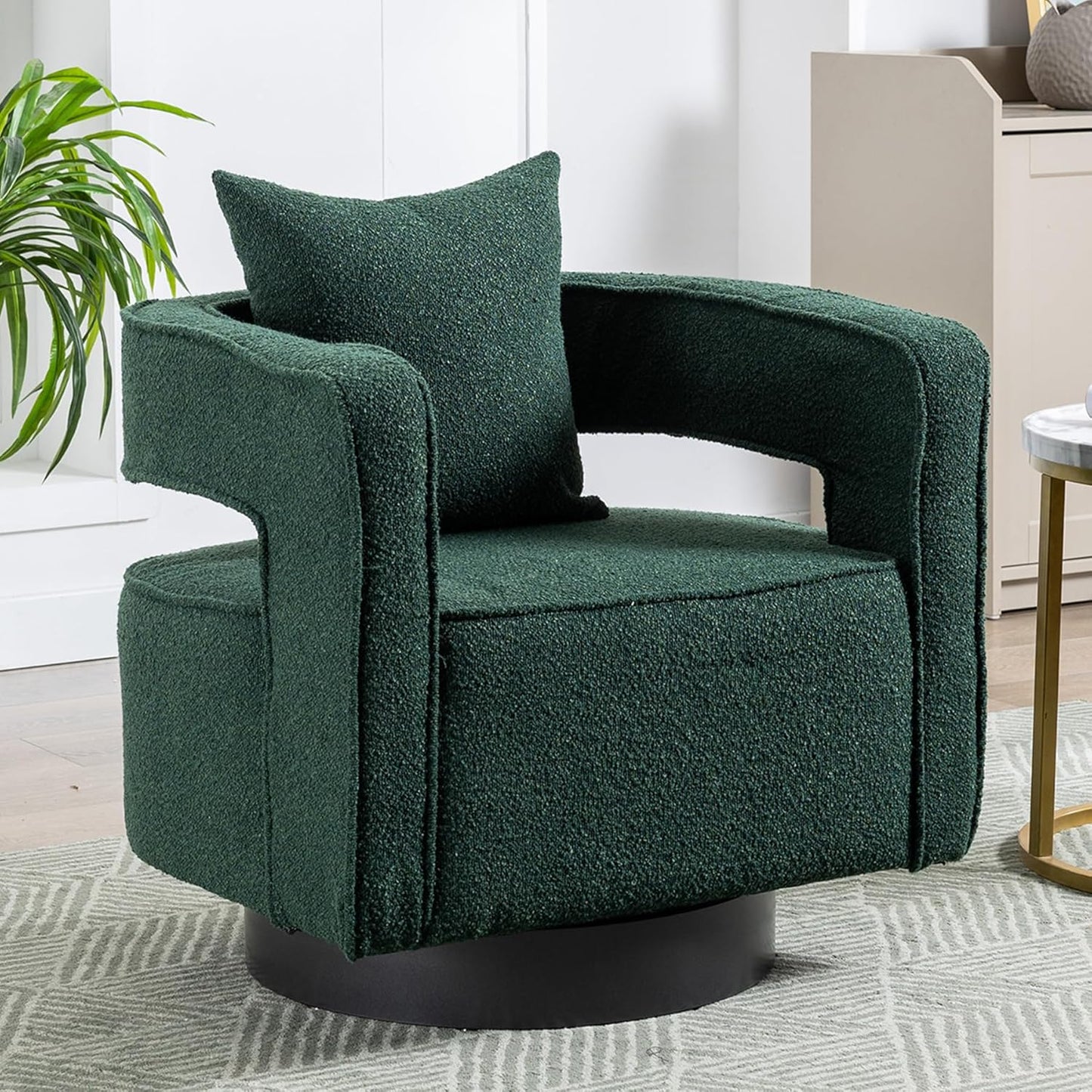 Swivel Accent Chair Set of 2, Modern Swivel Barrel Chair for Living Room, 360 Degree Comfy Square Accent Chair with Open Back, Upholstered Armchair for Bedroom,Reading, Linen Blend, Pale Green
