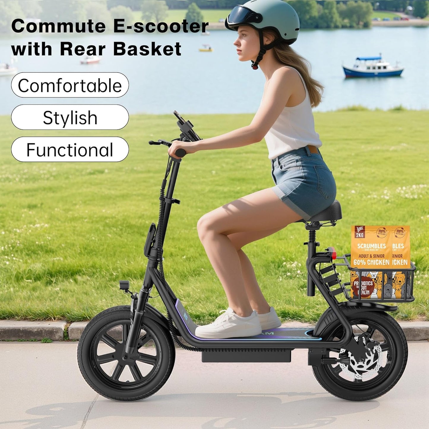 VOLPAM Electric Scooter Adults, Foldable E-Scooter for Adults, 500W Motor, 22 MPH Speed, 27 Mile Range, 14" Tires, Electric Kick Scooter with Seat, Dual/Braking System