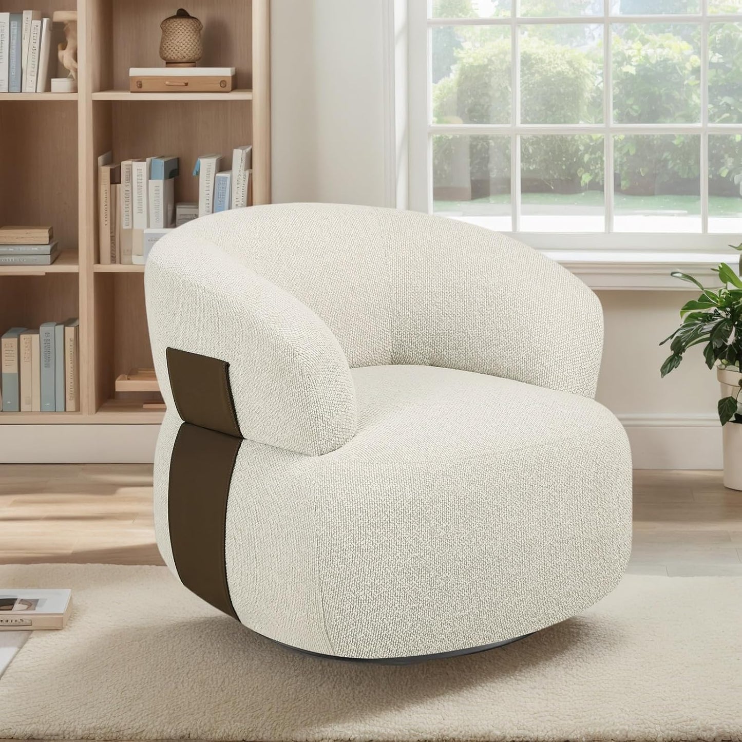 Swivel Barrel Accent Chairs-Modern Round Club Arm Chair Upholstered Living Room Armchair, Single Sofa Seating Bedroom Side Reading Seat for Living Roon Office (Beige,1 Pack)