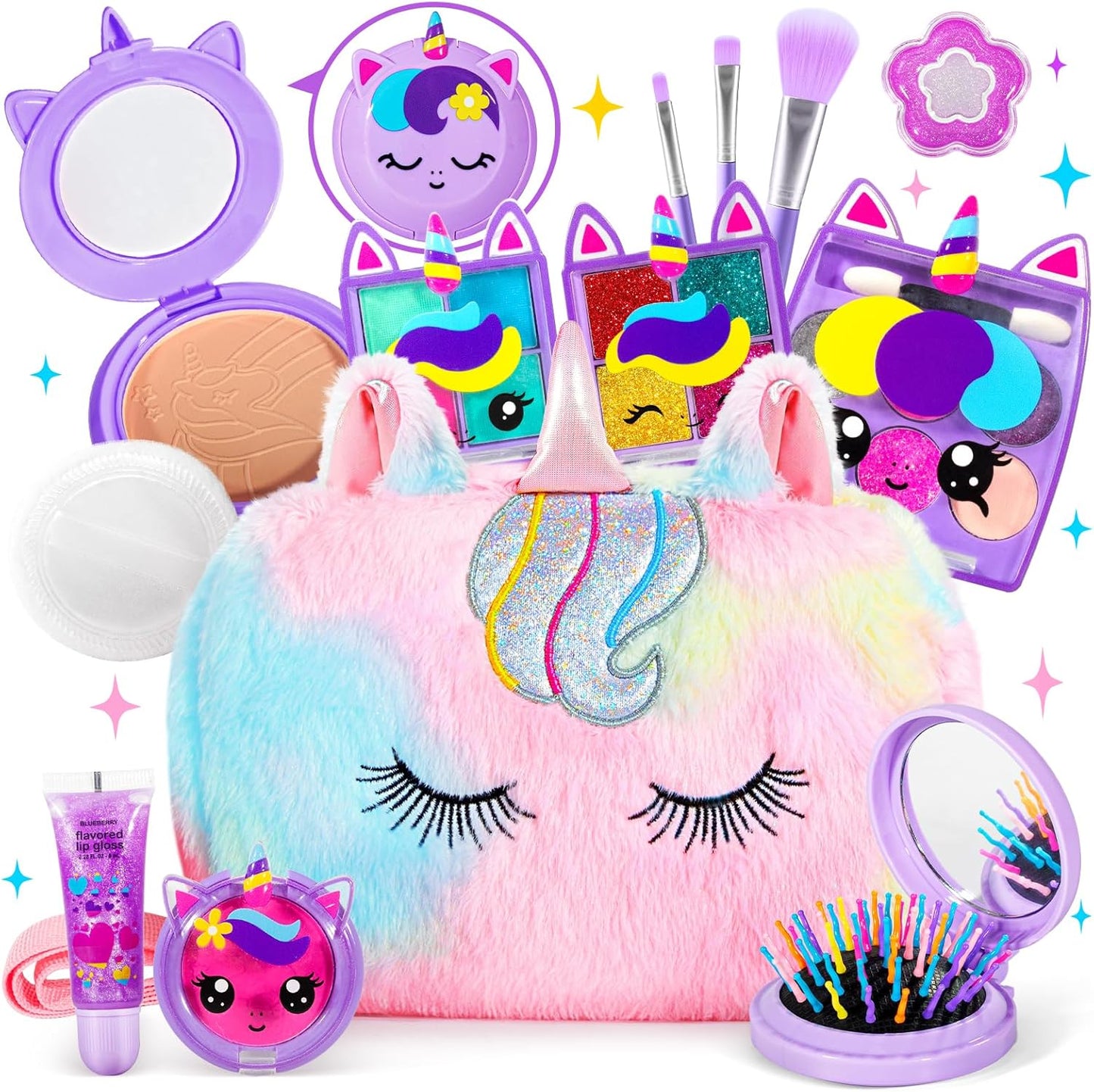 ULOVEME Kids Real Makeup Kit for Little Girls - Real, Non Toxic, Washable Make Up Toy - Umicorn Toys Gift for 3 4 5 6 7 8 9 10 12 Years Old Girls Birthday (Mini Pink Umicorn)