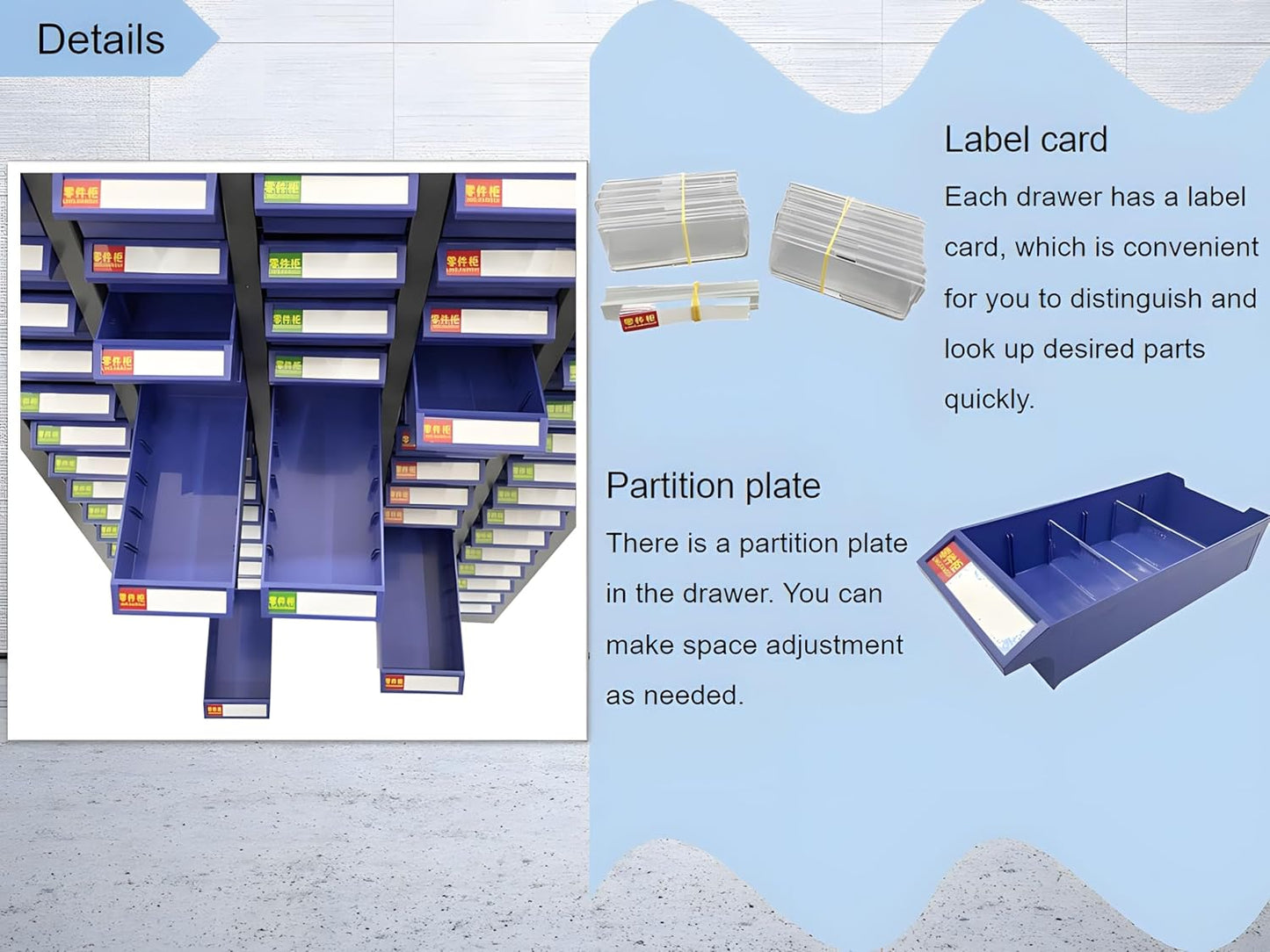 Tool Storage Cabinet Without Door 75 Drawers Hardware Organizer Cabinet for Storing Sample, Metals and Electronic Element Blue
