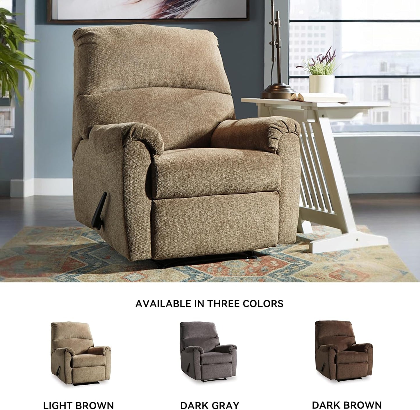 Signature Design by Ashley Nerviano Traditional Zero Wall Recliner, Light Brown