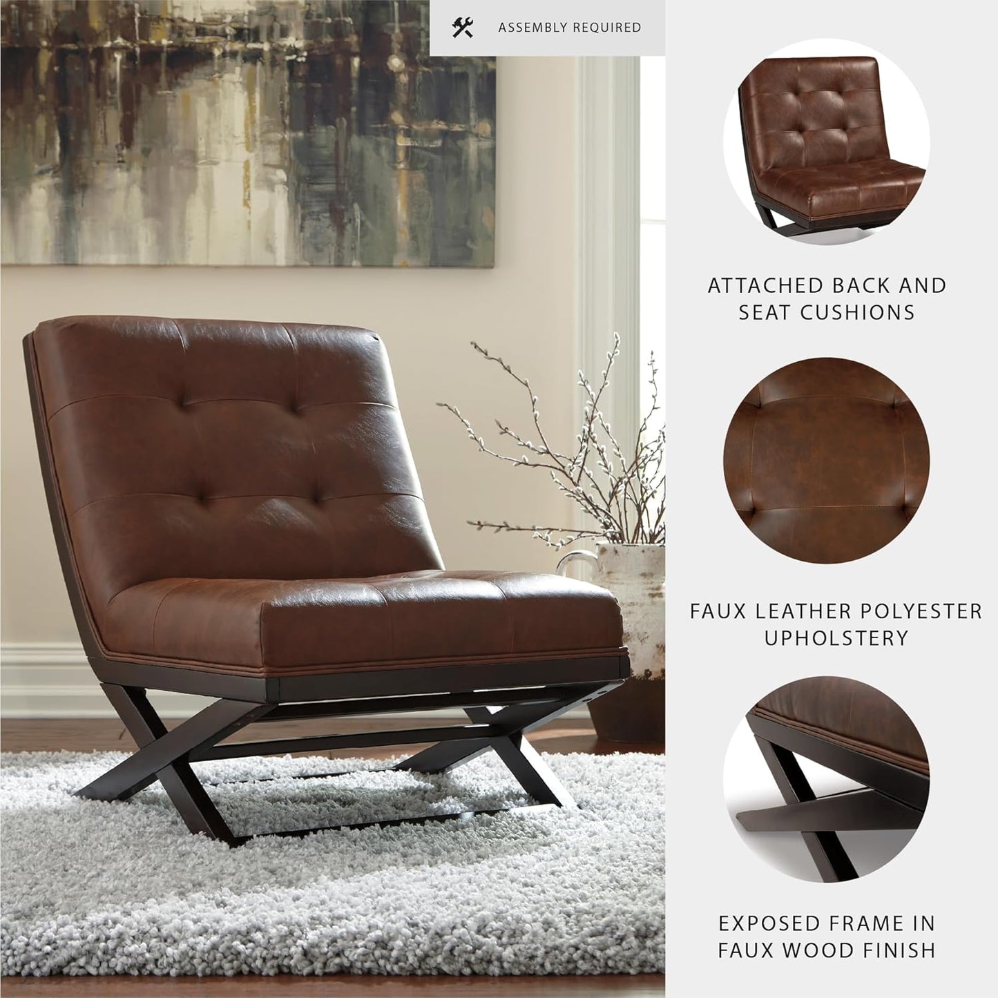 Signature Design by Ashley Sidewinder Mid-Century Modern Faux Leather Accent Chair, Brown