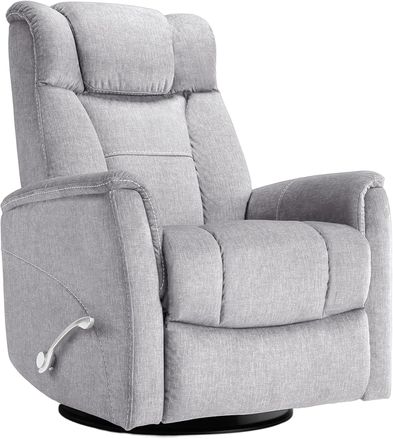 360° Swivel Rocking Recliner, Manual Comfy Nursery Glider Rocker Chair for Indoor Bedroom, Upholstered Soft Fabric Living Room Reclining Chair with Lumbar Support for Adults (Dark Gray)