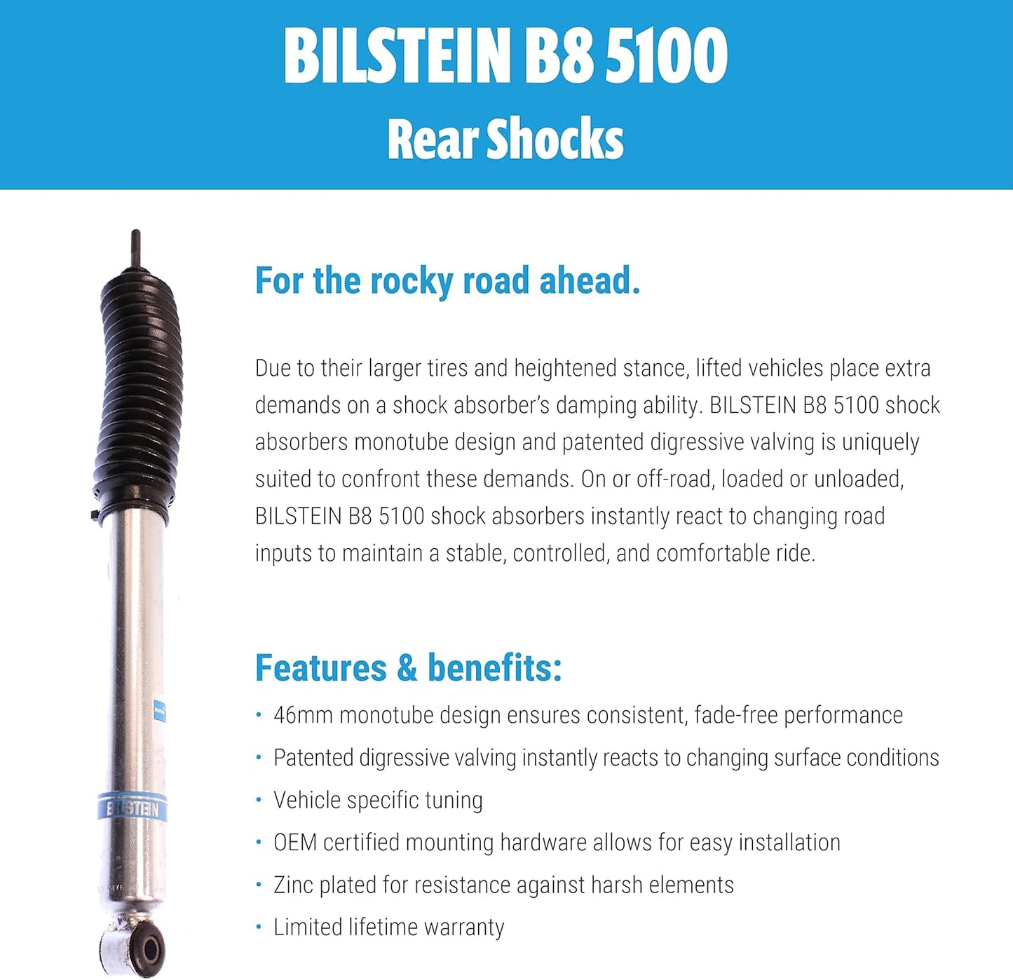 Bilstein 5100 Series Set of Front & Rear Monotube Shocks fits 2005-2015 Tacoma 4WD with 0-1" Rear Lift | Provides 0-2.5" Front Lift | Includes TrendsAuto Decal