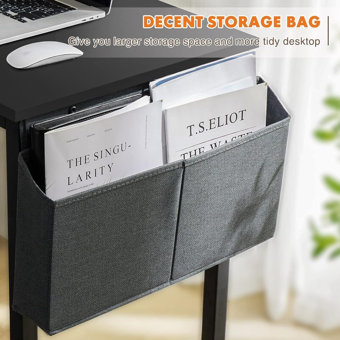 Sweetcrispy Computer Desk - Office 48 Inch Writing Work Student Study Modern Simple Style Wooden Table with Storage Bag & Iron Hook for Home Bedroom - Black