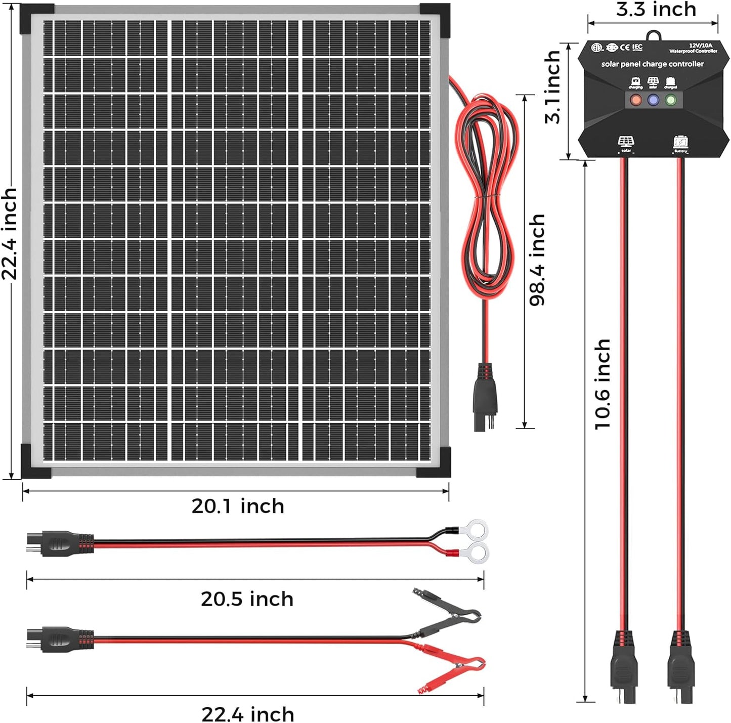 50W Solar Panel Kit, 12V Solar Battery Trickle Charger Maintainer + 10A MPPT Charge Controller + Adjustable Mount Bracket,Waterproof Solar Panel Battery Charger for Car Boat Marine RV Roof