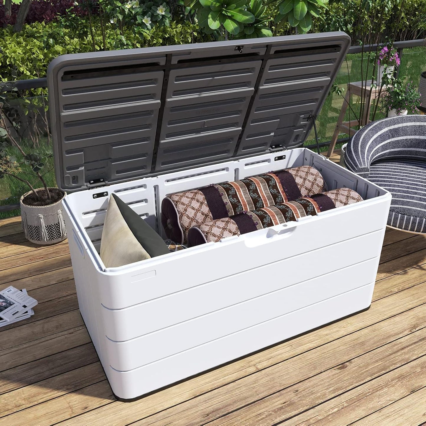200 Gallon Outdoor Storage Box - Waterproof Patio Deck Box for Outside Deliveries, All-Weather Resin Bin with Lock for Cushions & Tools, UV-Resistant, Matte Black