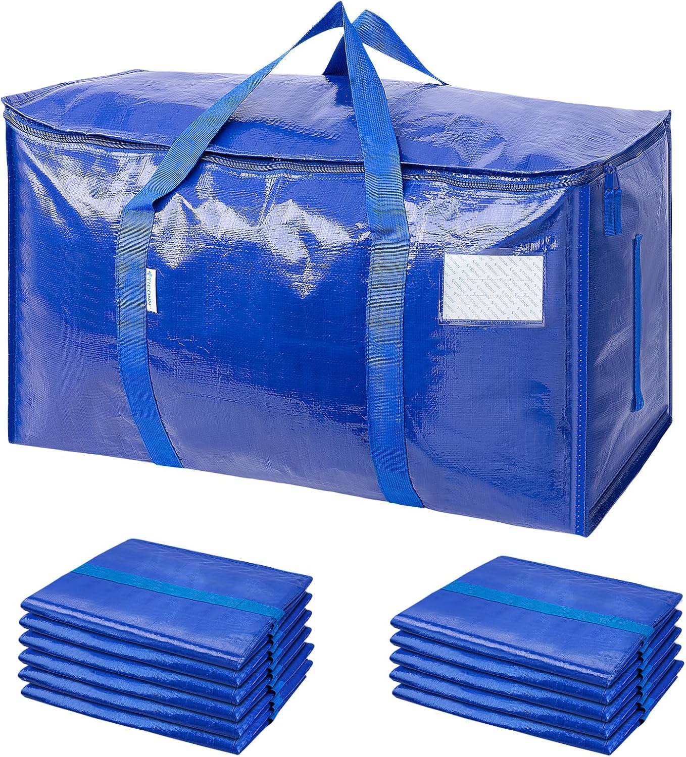 TICONN 6 Pack Extra Large Moving Bags with Zippers & Carrying Handles, Heavy-Duty Storage Tote Moving Boxes for Space Saving