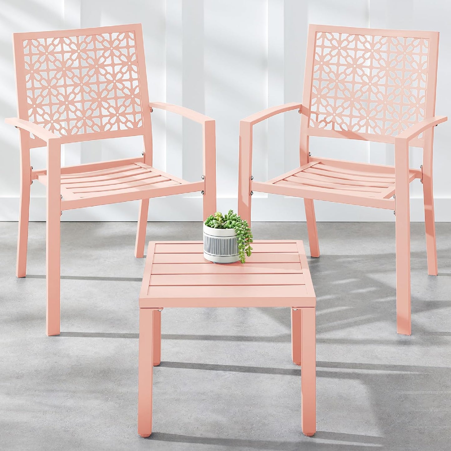 Best Choice Products 3-Piece Outdoor Bistro Set, Stackable Modern Steel Furniture for Porch, Garden w/ 2 Chairs, Table, Geometric Decor - Sage Green