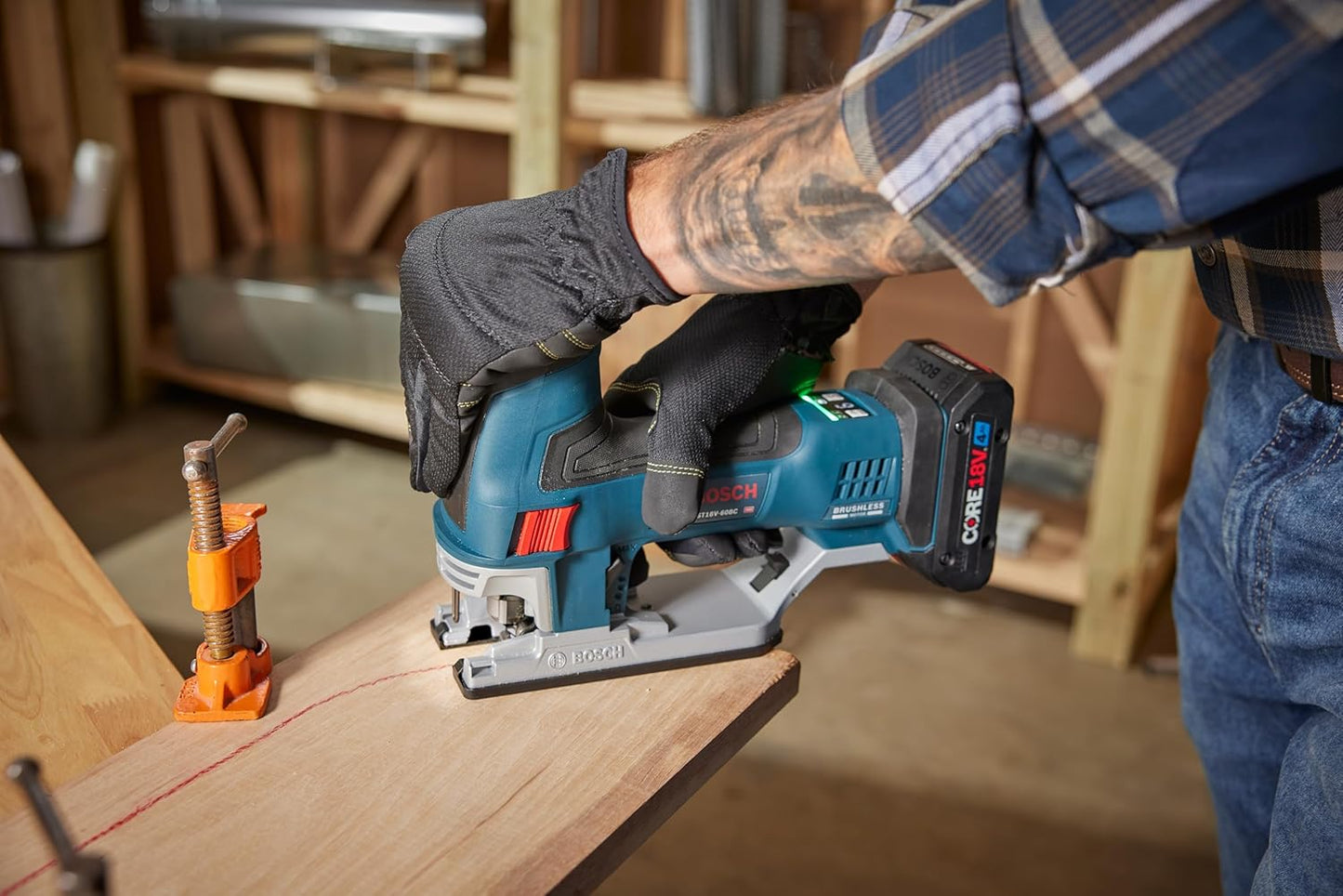 BOSCH GST18V-60BCN 18V Brushless Connected Barrel-Grip Jig Saw, 3,800 SPM, LED Light, Tool-free Blade Change (Bare Tool)