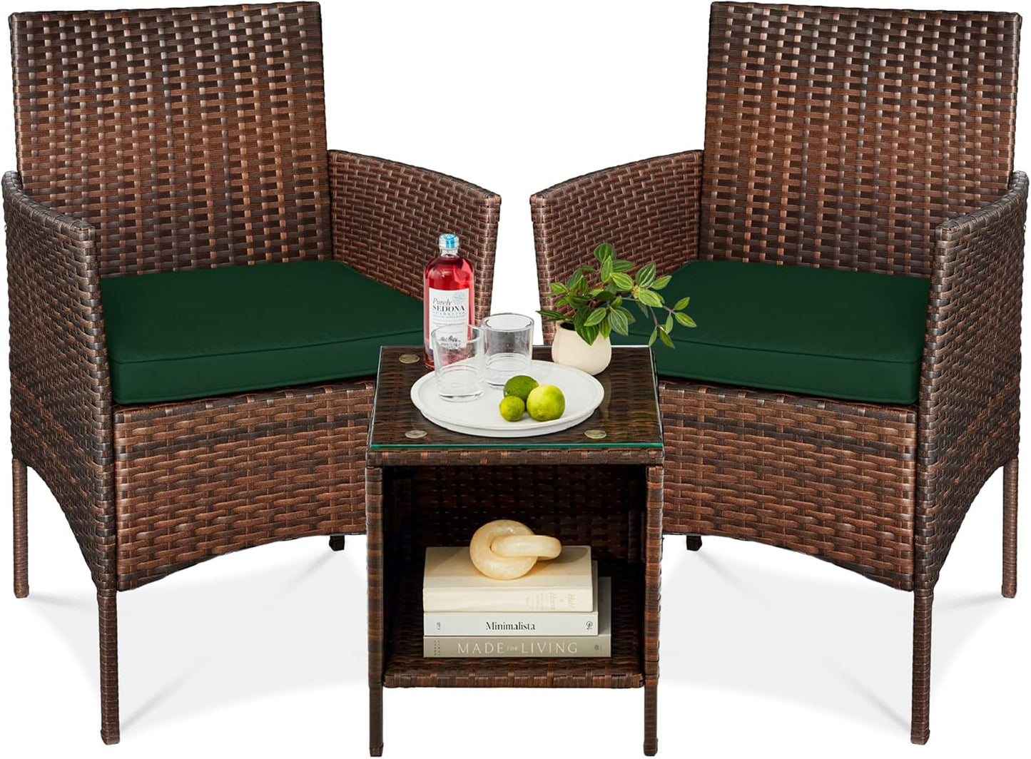 Best Choice Products 3-Piece Outdoor Wicker Conversation Bistro Set, Space Saving Patio Furniture for Garden w/Side Table - Gray/Navy