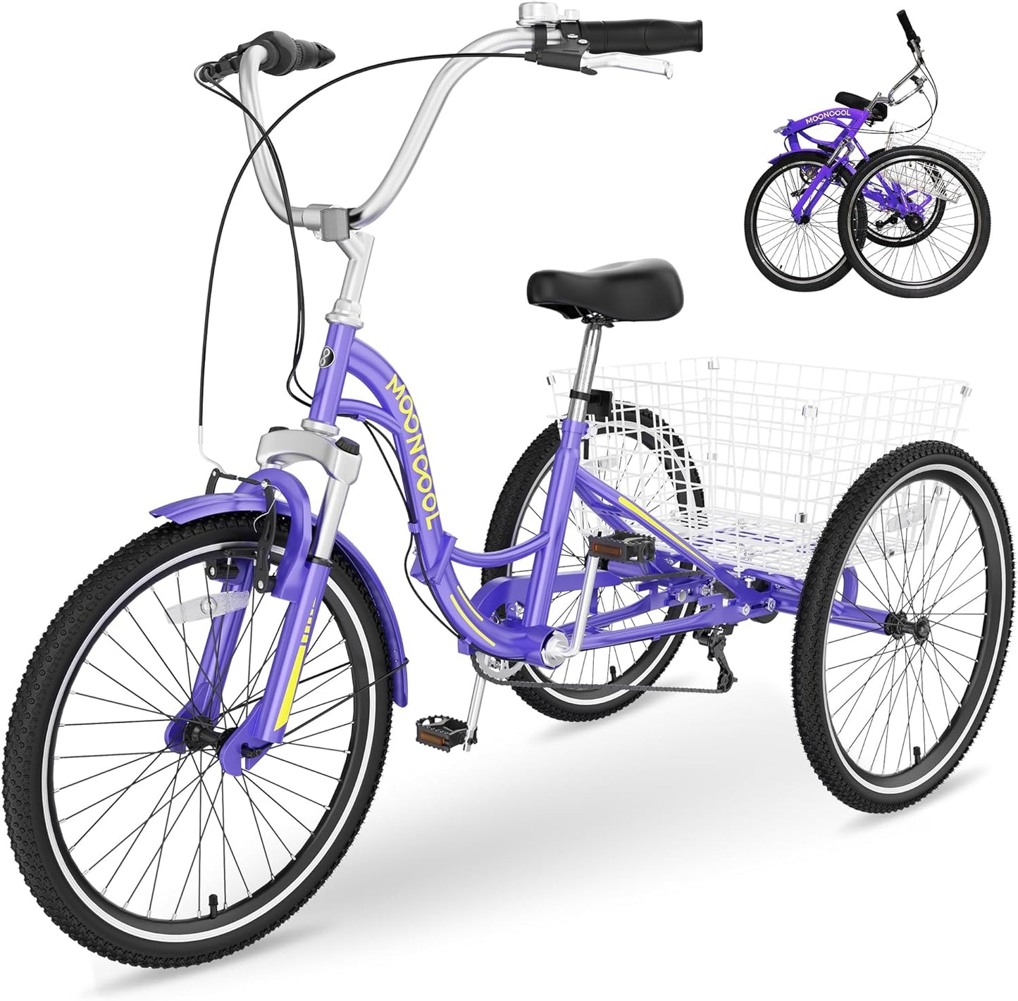 Slsy Adult Folding Tricycles, 7 Speed Folding Adult Trikes, 20 24 26 Inch 3 Wheel Bikes with Low Step-Through, Foldable Tricycle for Adults, Women, Men, Seniors