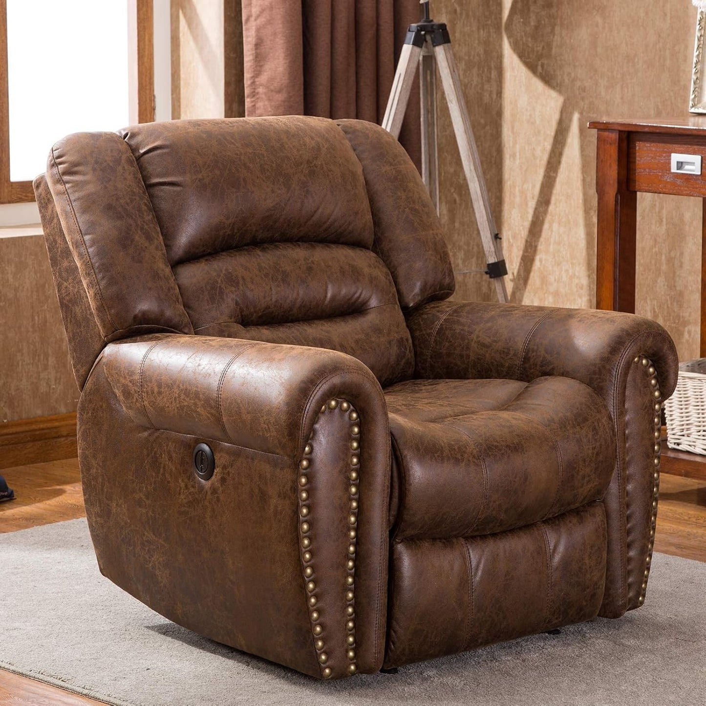 ANJ Electric Recliner Chair W/Breathable Bonded Leather, Classic Single Sofa Home Theater Recliner Seating W/USB Port (Smoky Gray)