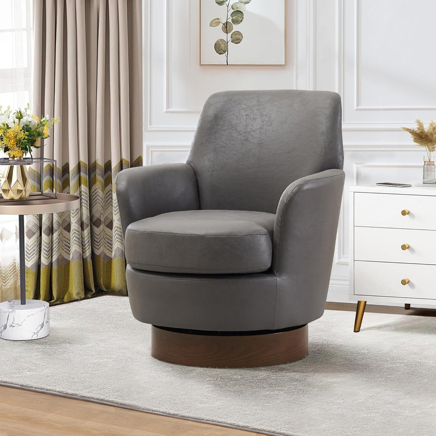 Swivel Barrel Chair Set of 2, Linen Modern Swivel Accent Chairs Armchair with Gold Stainless Steel Base, Reading Chair for Bedroom Comfy Round Barrel Chair for Living Room, Beige