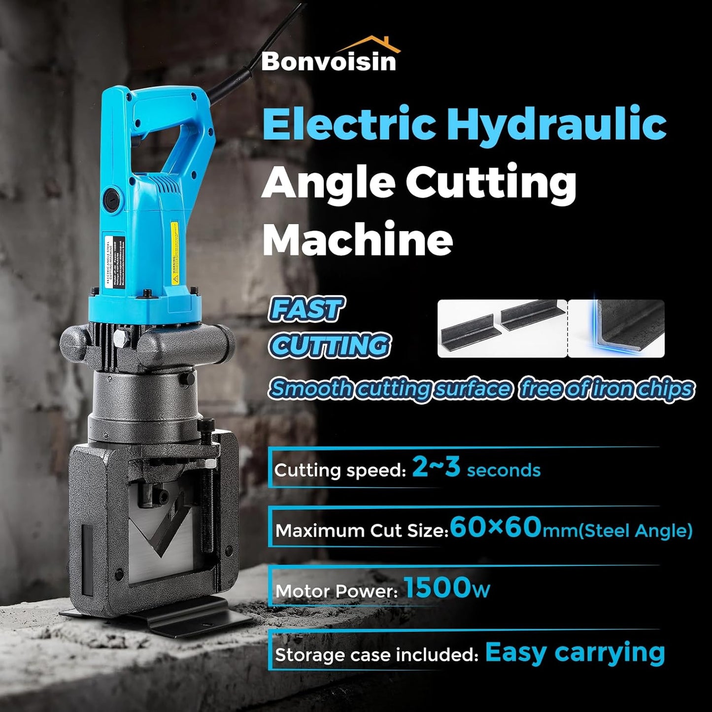 Bonvoisin Electric Hydraulic Angle Iron Steel Cutter 1500W Portable Hydraulic Angle Iron Steel Cutting Tool Machine for Angle Steel Angle Iron 110V