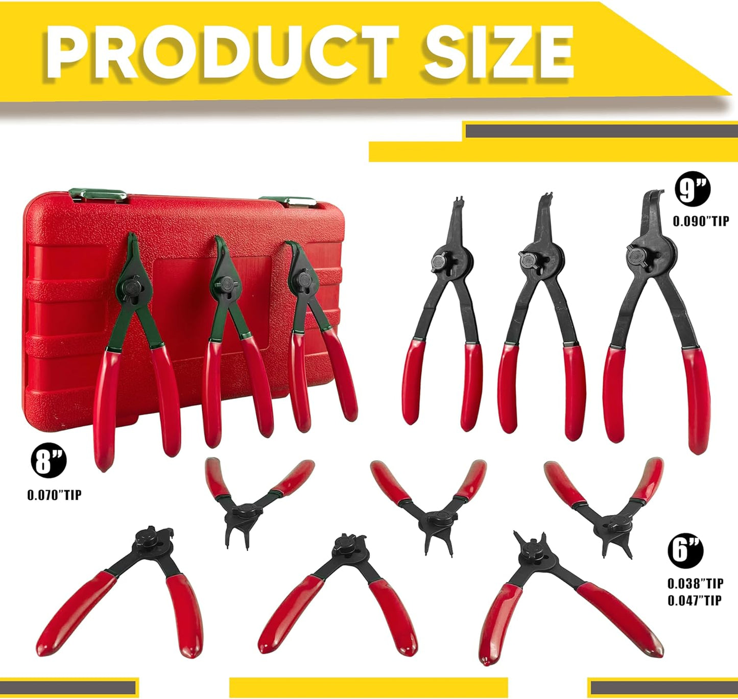 12Piece Snap Ring Pliers Set Heavy Duty, Internal External Convertible Fixed Tip Snap Ring Pliers for 0.038in 0.047in 0.070in 0.090in