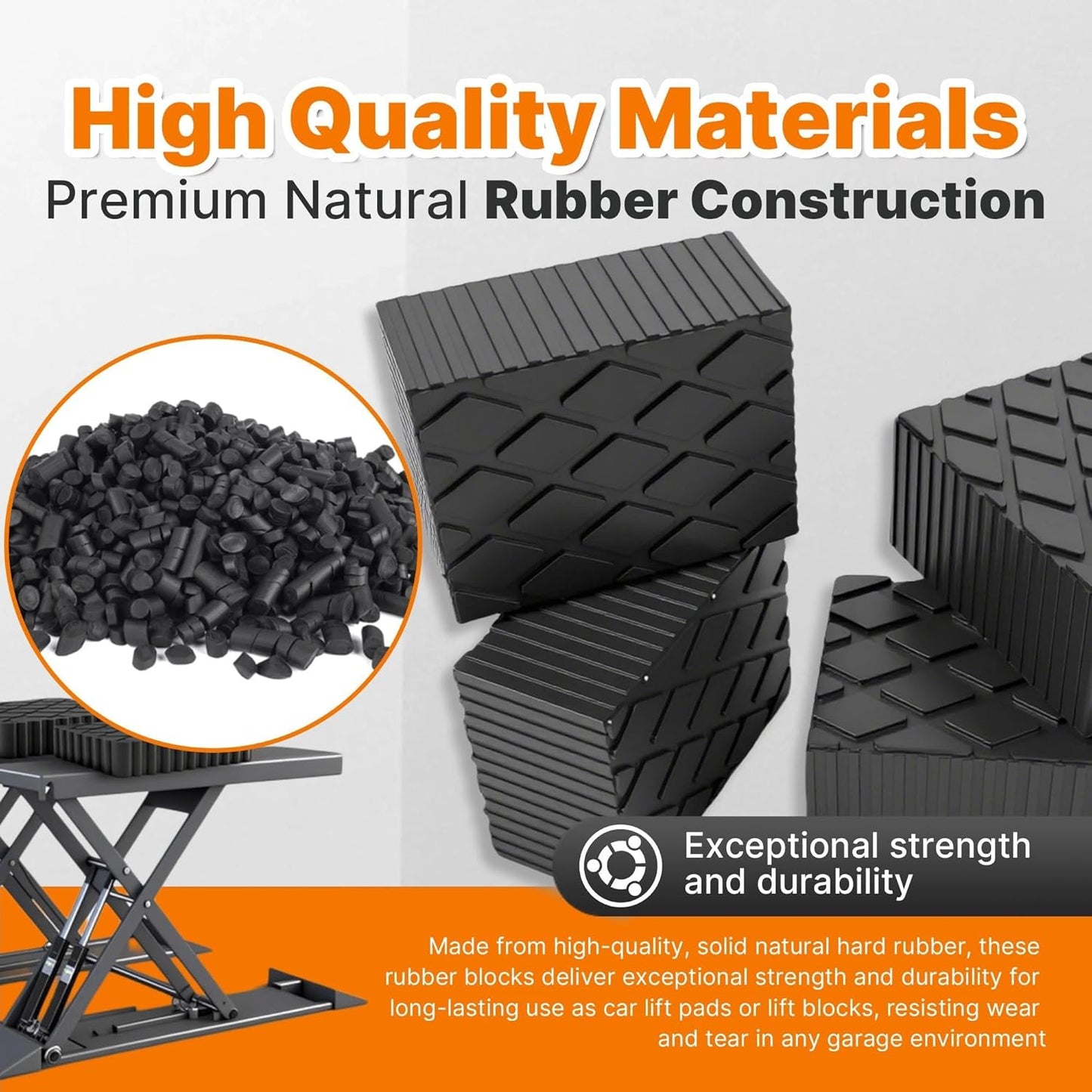 4 Pack 6-3/8" x 4-3/4" x 3.15" Solid Rubber Auto Lift Block Pads, Heavy-Duty Rubber Blocks for Car Lift Pads, Lift Blocks, Camper Stabilizer Jack Pads-Anti-Slip Texture,4000lb Capacity