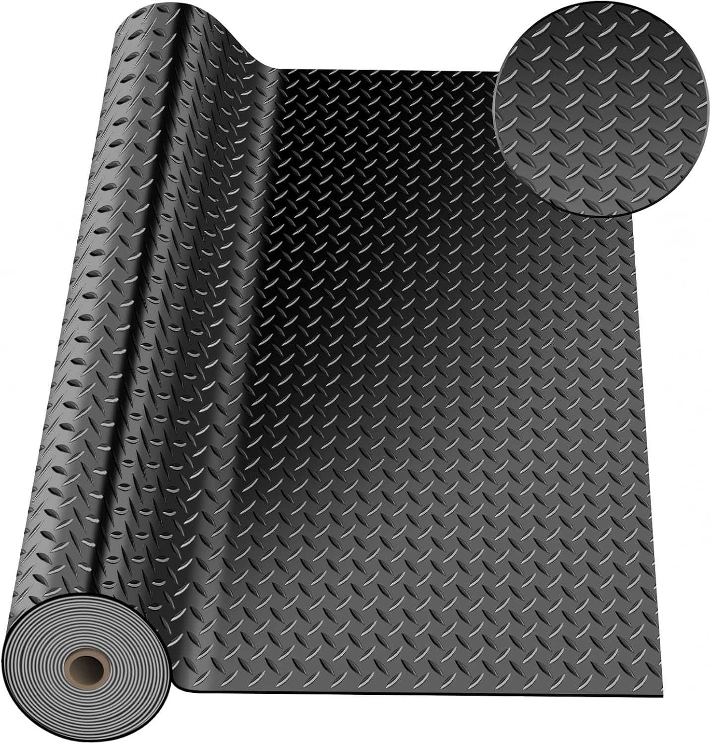 4 x 7 FT Garage Floor Mat, Diamond Plate Rubber Flooring Roll, PVC Garage Flooring Rolls for Under Car, Large SUVs, Pickup Truck, RV, Gym