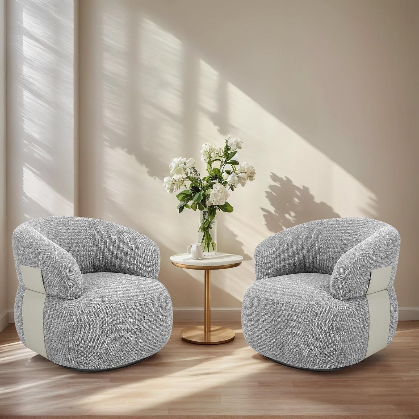 Swivel Barrel Accent Chairs-Modern Round Club Arm Chair Upholstered Living Room Armchair, Single Sofa Seating Bedroom Side Reading Seat for Living Roon Office (Beige,1 Pack)