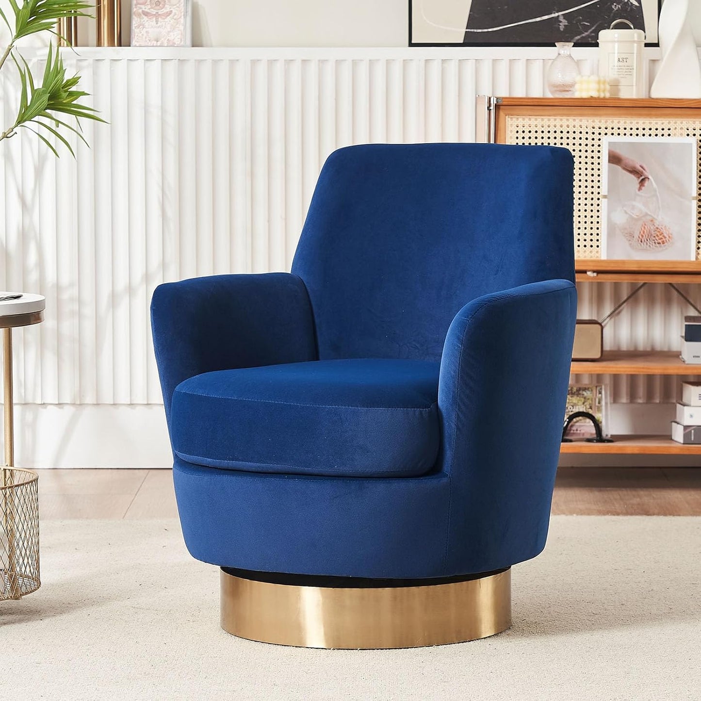 360° Swivel Barrel Chair Set of 2, 28.3" W Comfy Velvet Swivel Accent Chairs, Modern Round Single Accent Chair with Gold Metal Base for Living Room, Bedroom, Office (Beige*2)