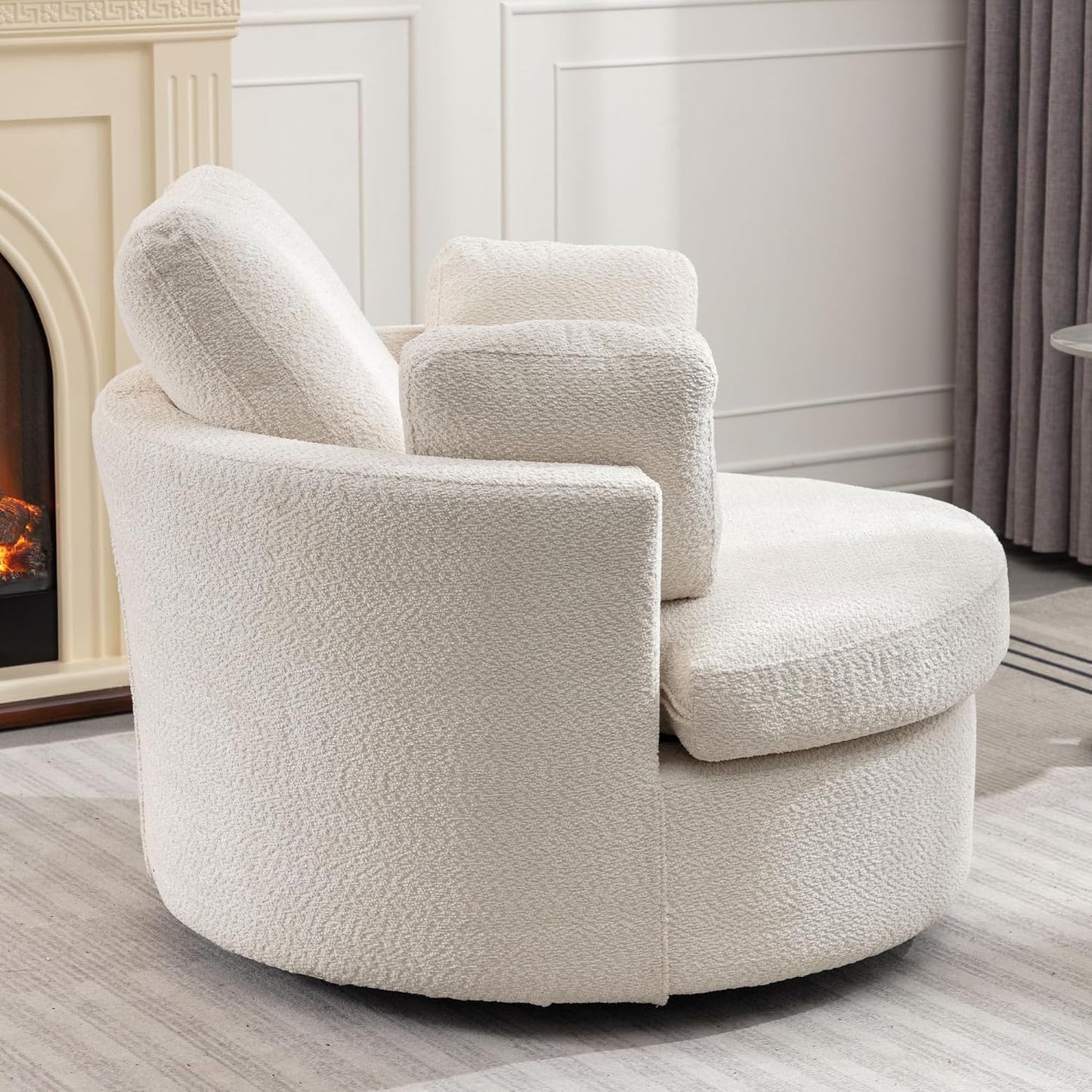 42IN Oversized Swivel Accent Chair and a Half Sofa Upholstered Big Round Barrel Chair Cute for Living Room Bedroom Hotel Office Corner Reading (Beige Boucle)