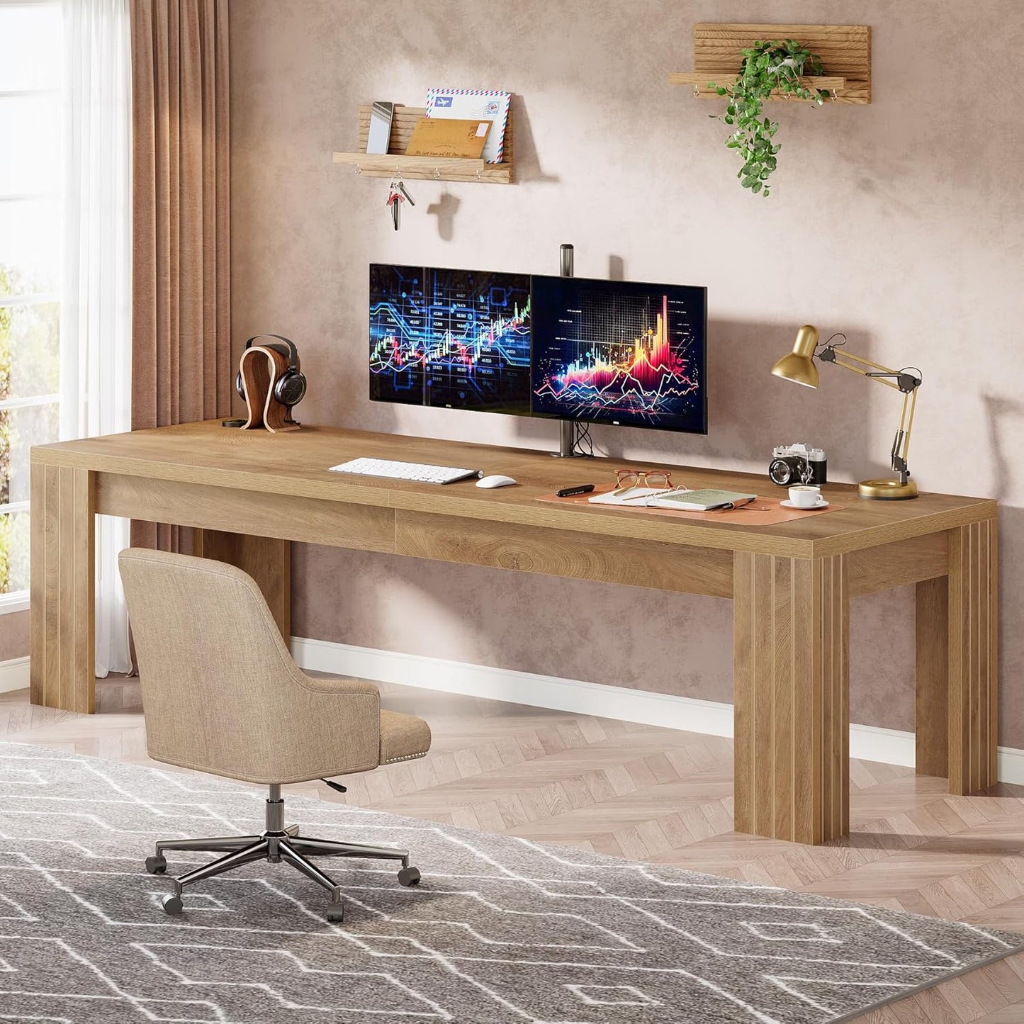 Tribesigns Two Person Desk, 78.7 Inches Extra Long Desk, Double Computer Desk, Wood Large Writing Table Workstation for Home Office, Rustic Brown