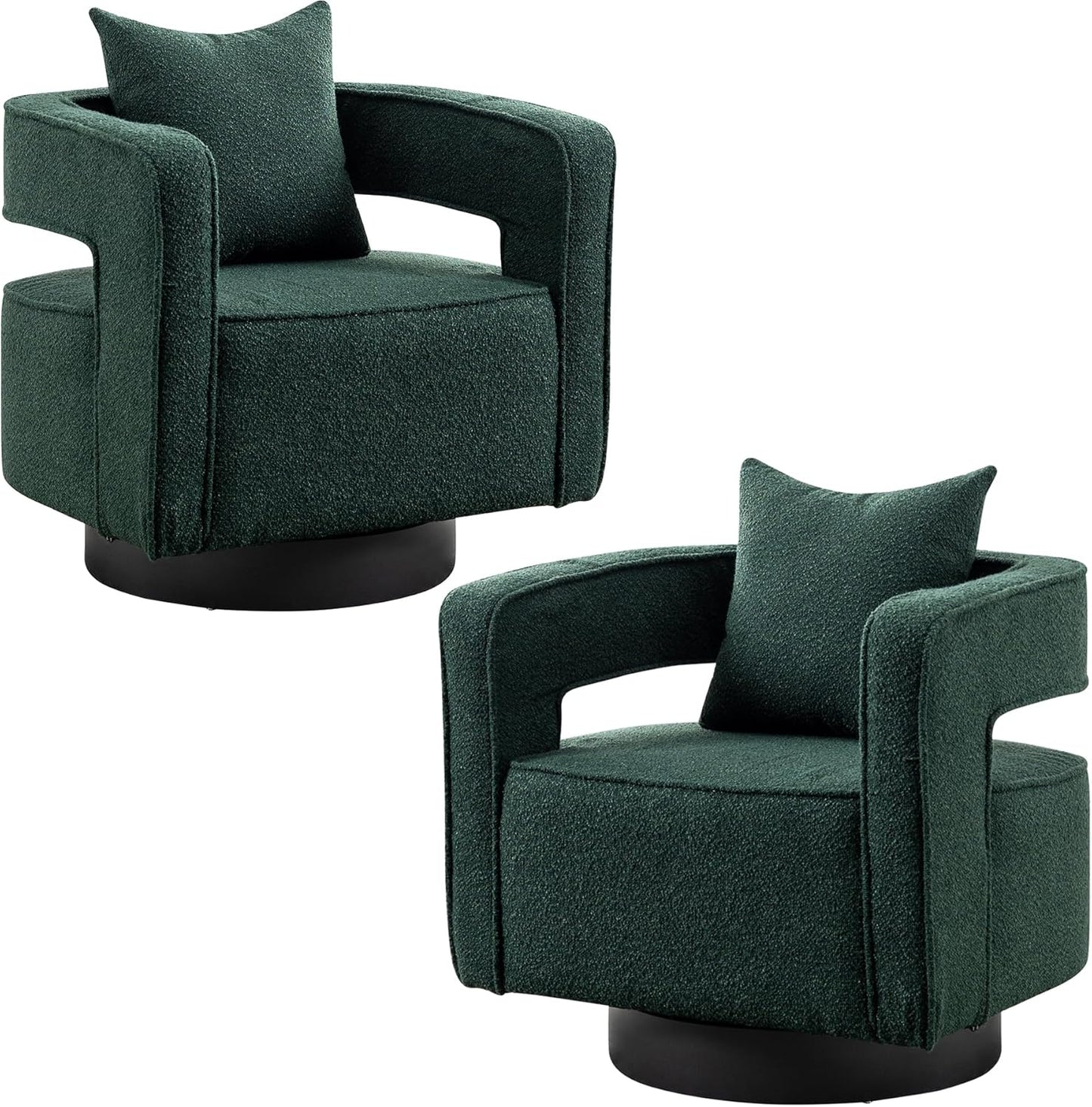 Swivel Accent Chair Set of 2, Modern Swivel Barrel Chair for Living Room, 360 Degree Comfy Square Accent Chair with Open Back, Upholstered Armchair for Bedroom,Reading, Linen Blend, Pale Green