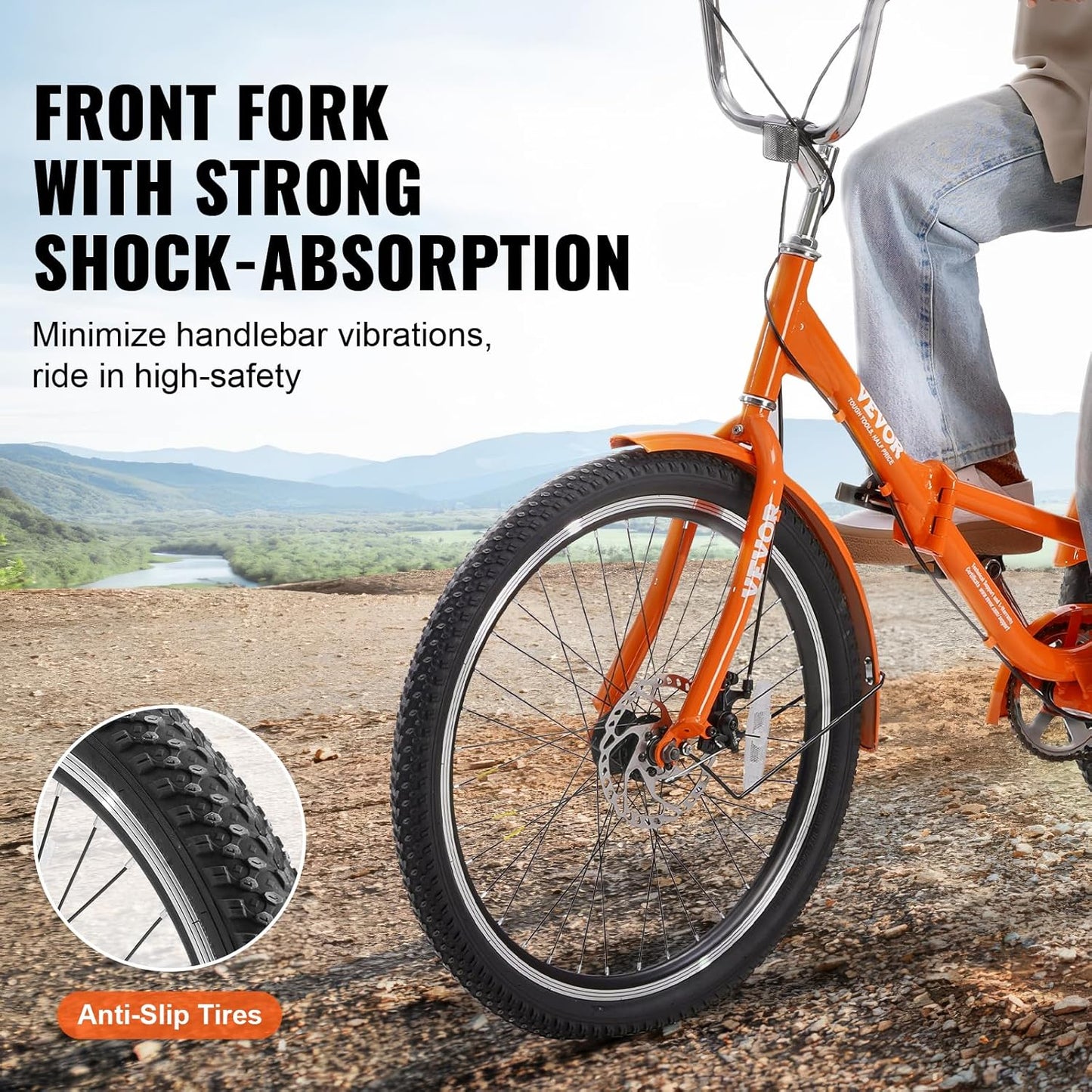 VEVOR Folding Adult Tricycle,Adult Folding Trikes, 3 Wheel Cruiser Bike with Large Basket & Adjustable Seat, Shopping Picnic Foldable Tricycles for Women, Men, Seniors