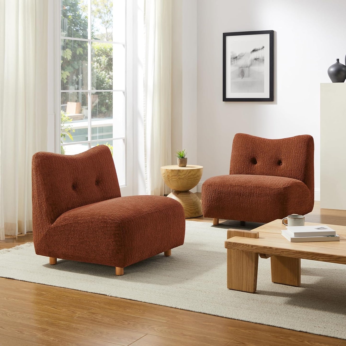 Art Leon Modern Accent Chair - Fabric Modular Sofa Chair Armless Chair with Wooden Legs Set of 2 for Living Room Bedroom Green