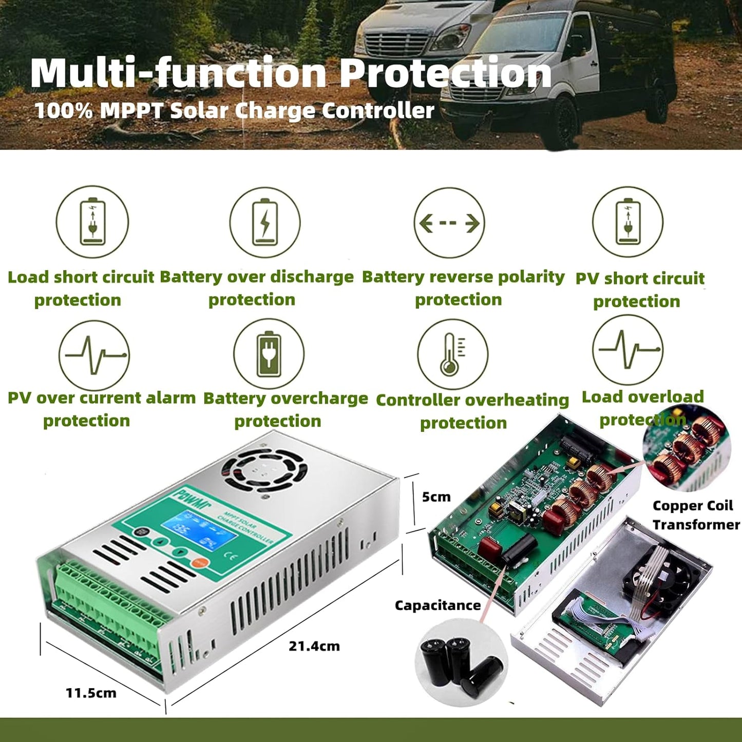 60A MPPT Charge Controller 12V/24V/36V/48V DC Input 60 AMP MPPT Solar Charge Controller Max PV Input 160VDC LCD Display Charge Controller Solar Panel Regulator for Lead-Acid and Lithium Battery