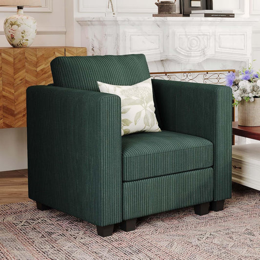 Belffin Corduroy Armchair Modular Arm Chair with Storage Modern Couch for Living Room Green