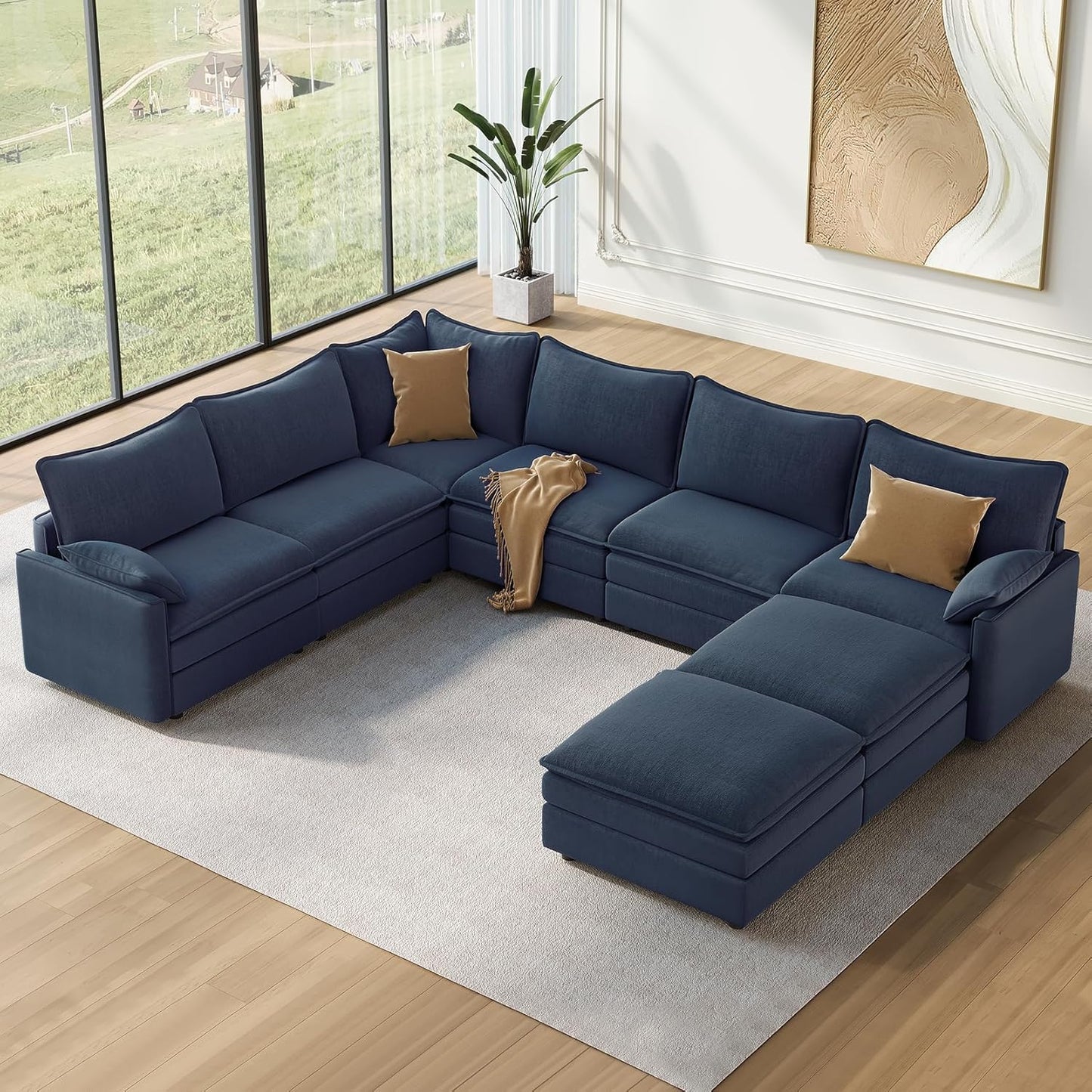 Vesgantti 108" Modular Sectional Sofa, Comfy Cloud Couch with Movable Ottoman Deep Seat Chenille L Shaped Modular Sofa, Sectional Couches for Living Room, Bedroom and Apartment, Beige