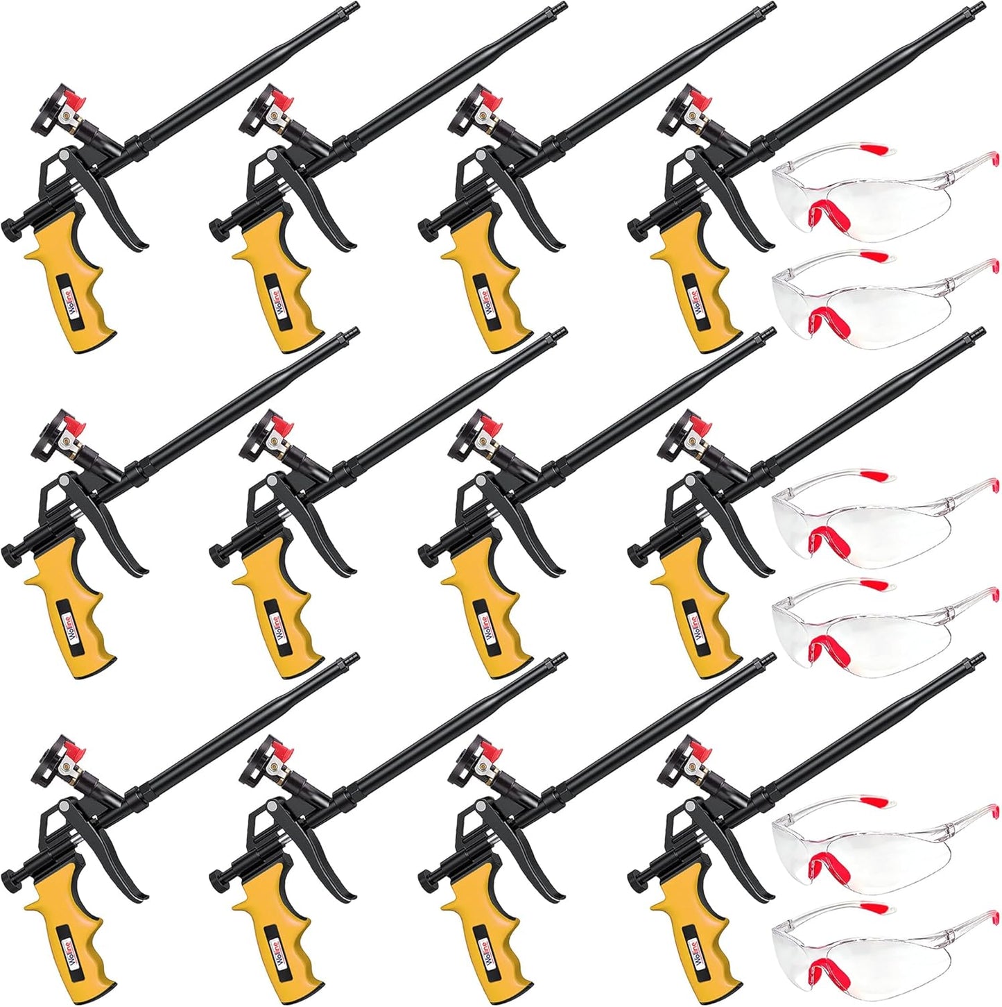 Spray Foam Gun, Wolline (12 Foam Gun + 48 Nozzle) Spray Foam Insulation Gun, Teflon-Coated Professional Expanding Spray Foam Applicator, Foam Dispensing Gun, Insulating Foam Applicator Red - 12 Pack