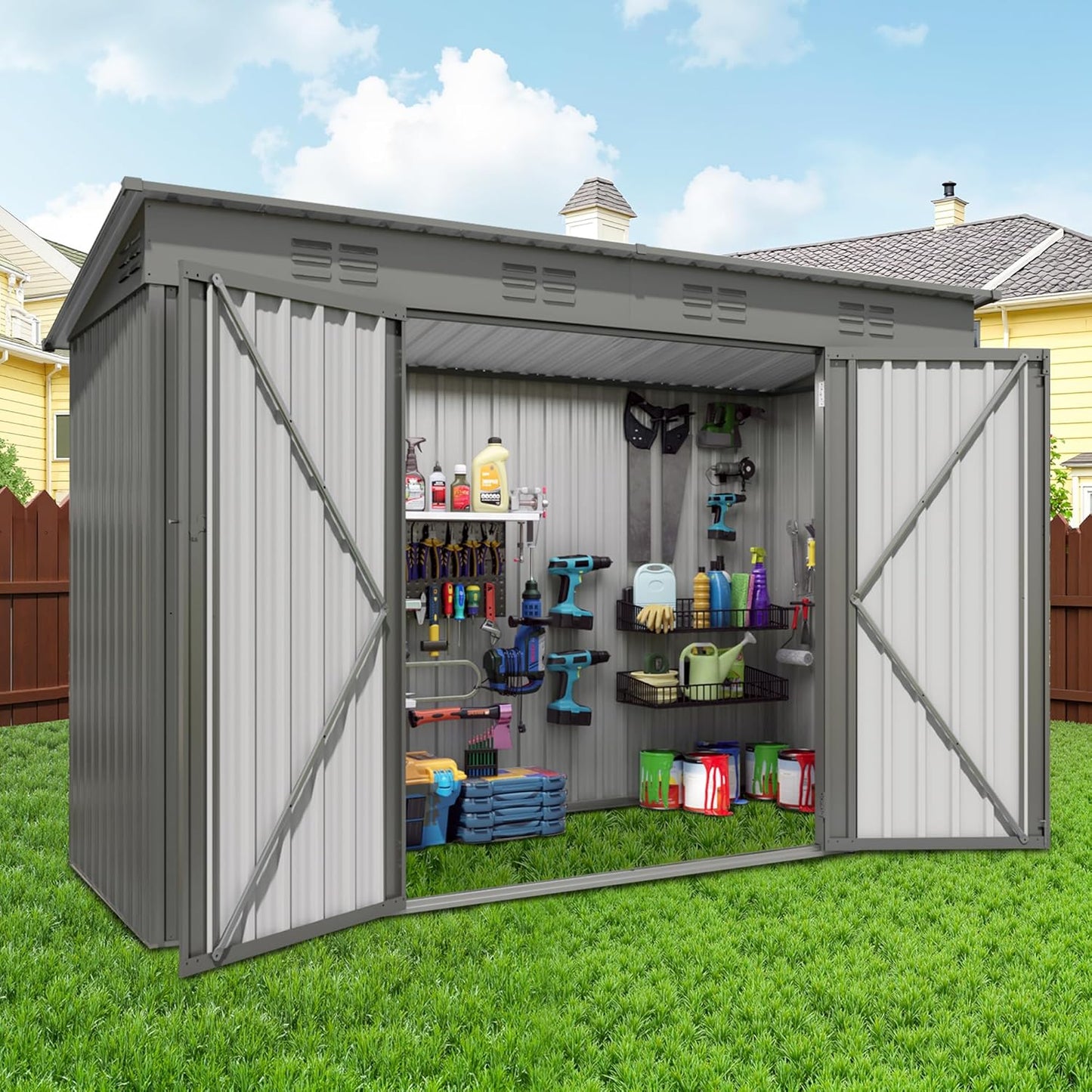 5X3 FT Outdoor Metal Storage Shed, Tool Shed with Peaked Roof and Lockable Door, Compact Garden Shed for Backyard Garden Patio Lawn, Gray