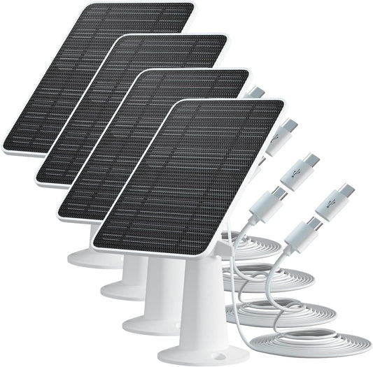 Solar Panel Charger Compatible with Eufycam 3/3C/2C/2C Pro/E40/E20/2/2 Pro/E/L20/L40/Solo/SoloCam Spotlight, 5W Solar Panel for Eufy Camera, Micro USB & USB-C Port, 9.8ft Cable, P65 Waterproof, 4 Pack
