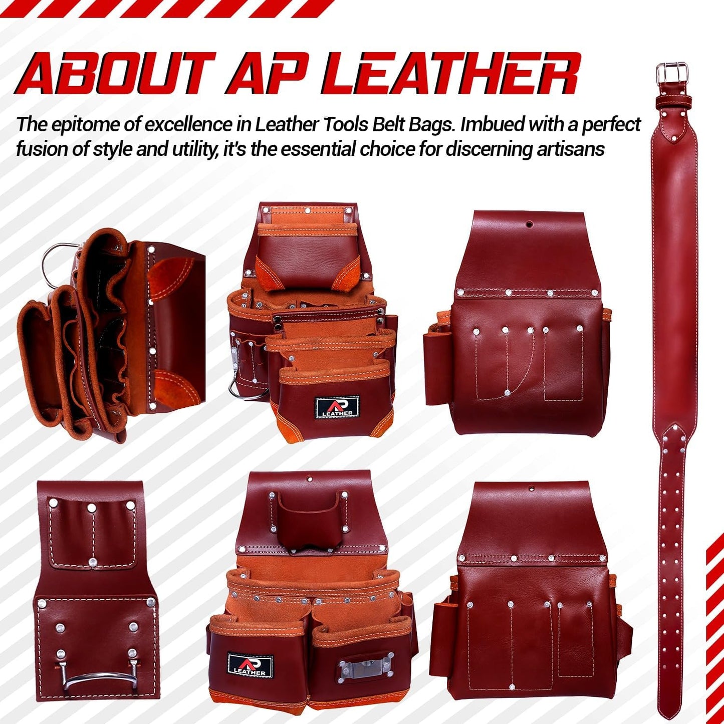 Ap-Leather Real cowhide oil tanned Leather Tool Belt/pouch/framer Set for Men/women Carpenters, Framers, Electricians, Gardeners & Construction Work with 26 Pockets.
