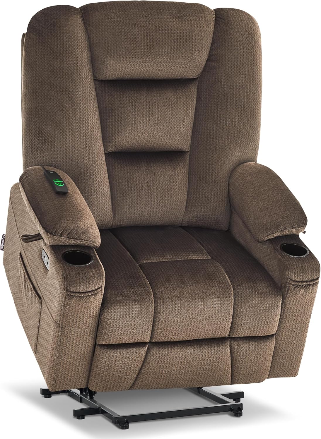 MCombo Large Power Lift Recliner Chair Sofa with Massage and Heat for Big and Tall Elderly People, 3 Positions, Cup Holders, and USB Ports, Fabric 7549 (Large, Burgundy)