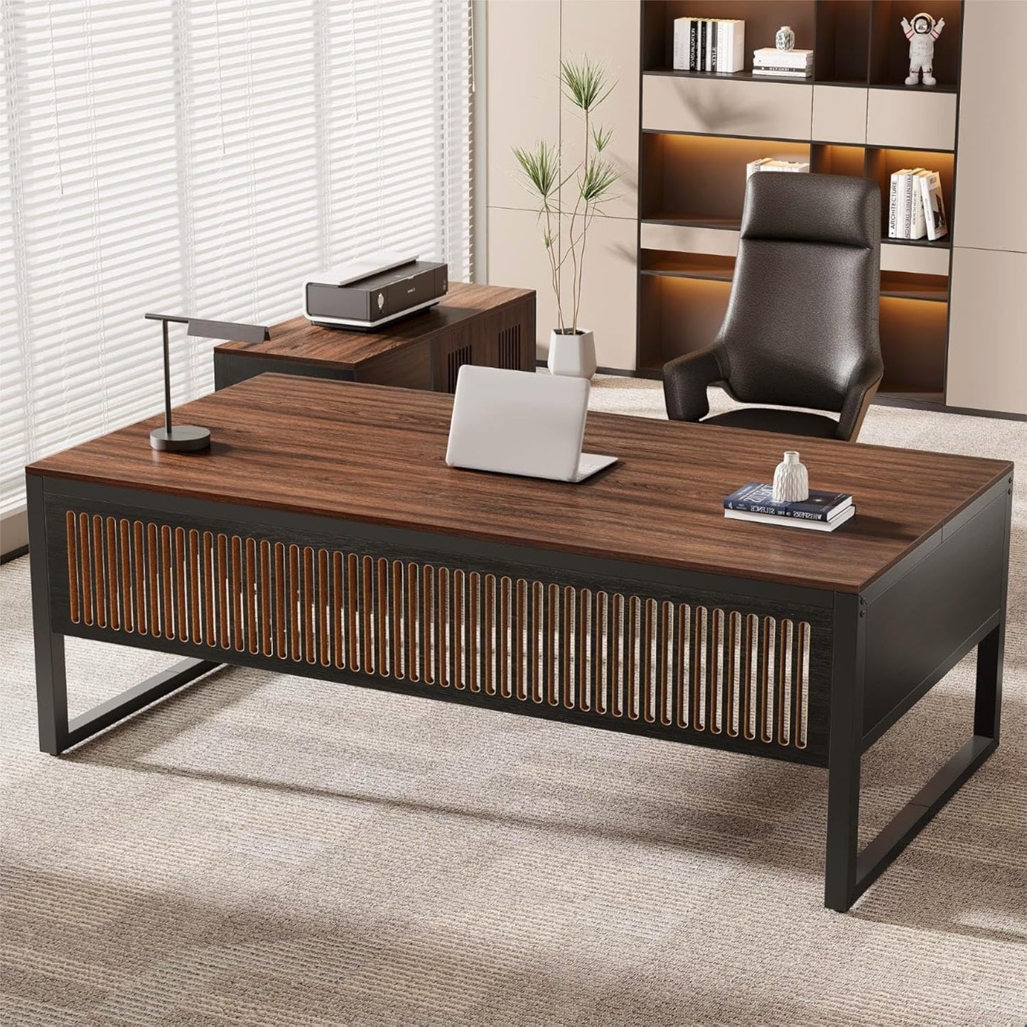 Tribesigns 63-Inch Executive Desk, Modern Home Office Desk for Workstation, Computer Desk with Sturdy Legs for Home Office (Dark Walnut & Black, Only Table)