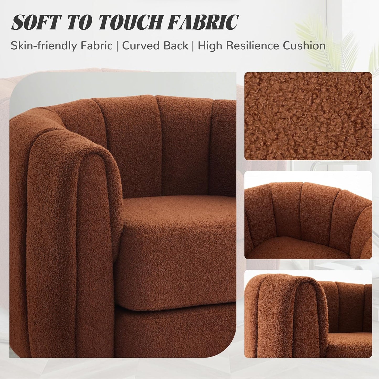 SUNWAVE Swivel Accent Chair Set of 2, 360-degree Swivel Barrel Chair with Teddy Upholstery, Comfy Pumpkin-Shaped Accent Chair for Living Room, Bedroom, or Office (2, Brown, 37")