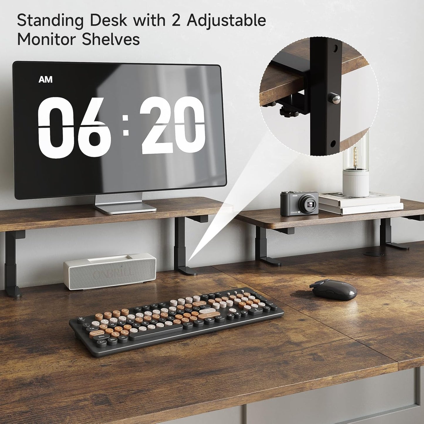 Standing Desk with 2 Adjustable Monitor Shelves, 71 x 24 Inches Electric Stand Up Desk with Memory Controller and Adjustable Height from 28-46 inches for Computer Workstations, Rustic Brown