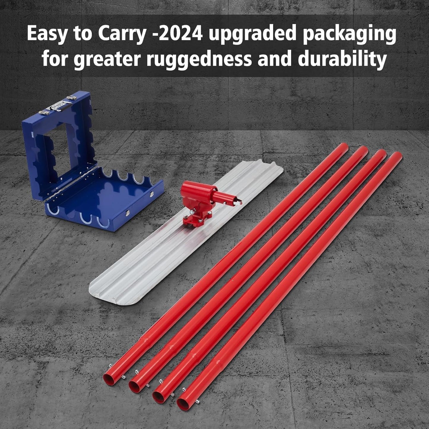 48"x8" Bull Float Kit, Aluminum Magnesium Alloy Concrete Float with Adjustable Bracket, 4 Handles & Carrying Case, Round End Finishing Tool Cement Tool
