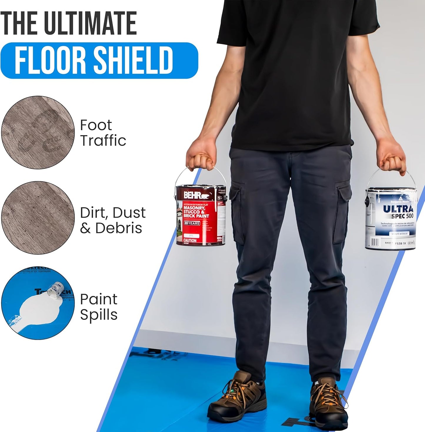 Temporary Floor Protection for Renovation, Painting, Construction - 40" x 45 ft, Covers 150 sqft