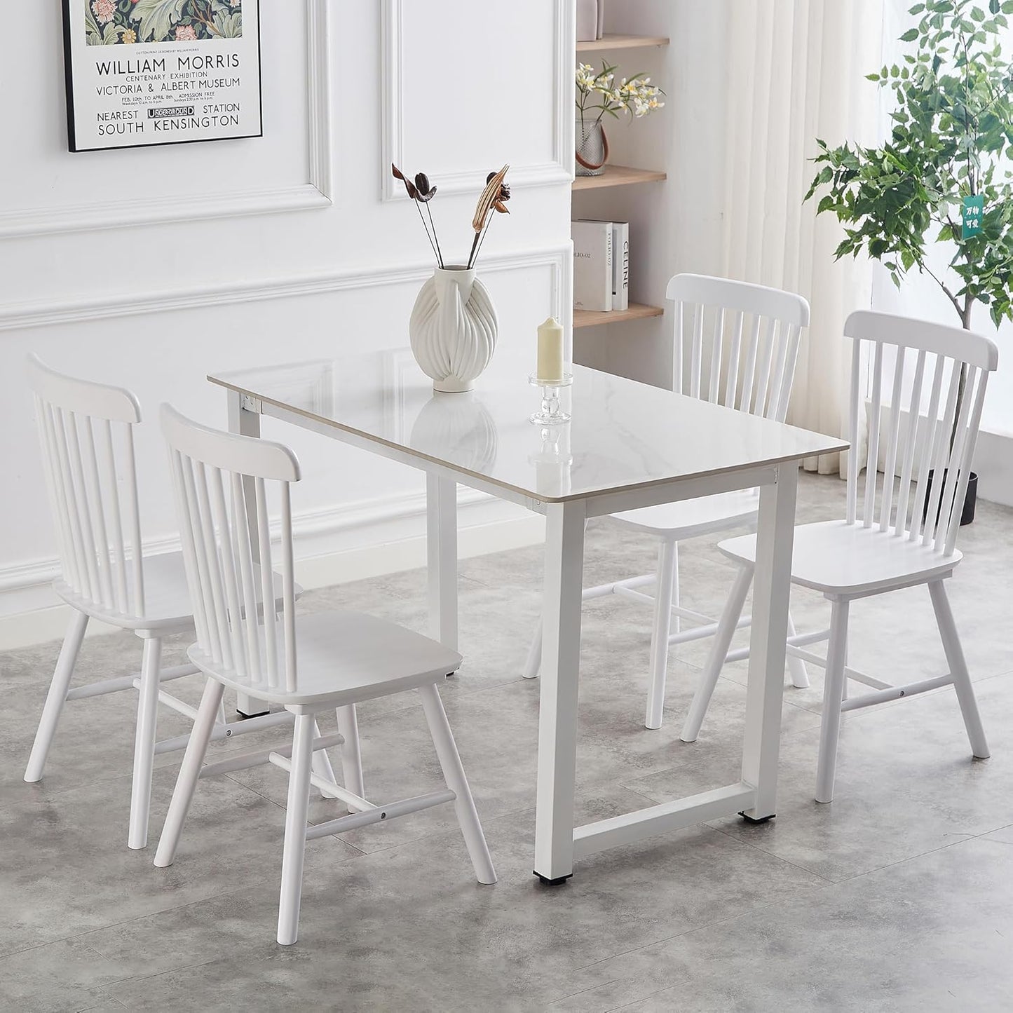 4 Pieces of Dining Chair, Rubber Wood Material, Solid Wood Dining Table Chair, Living Room Chair, Simple and Natural (Walnut)